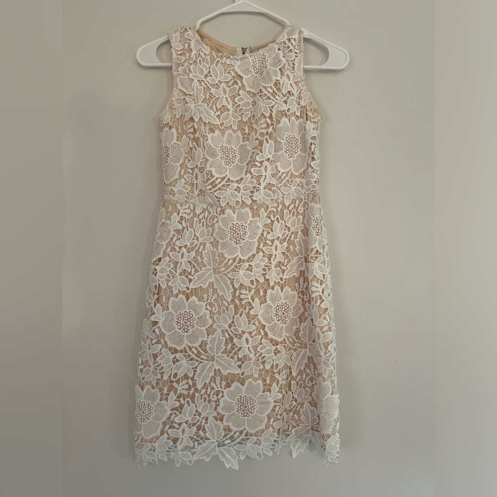Loft 00P White Detailed Dress with Cream Underlay